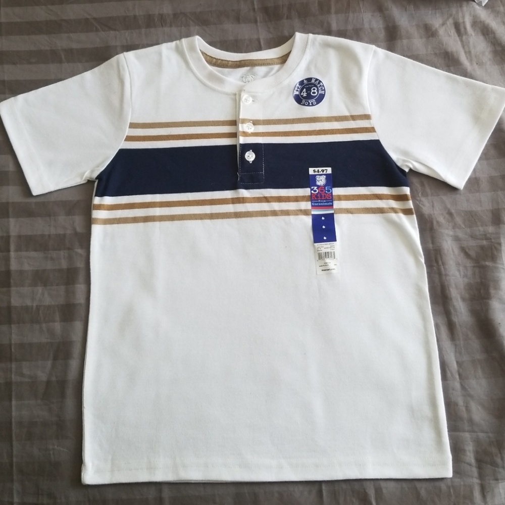 White, Blue, & Tan Shirt